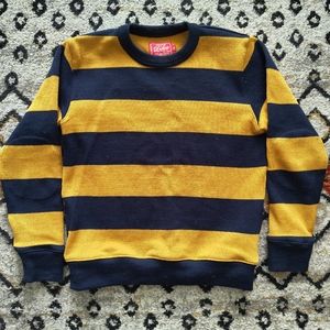 Dehen 1920 Striped Naval Crew Sweater, 100% Wool, Gold and Navy, Medium